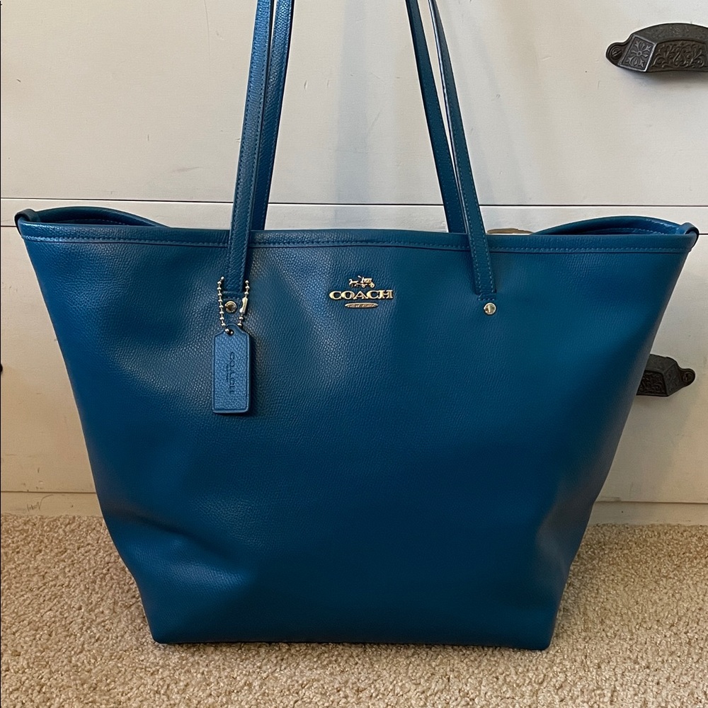 Coach Teal Leather Tote Bag